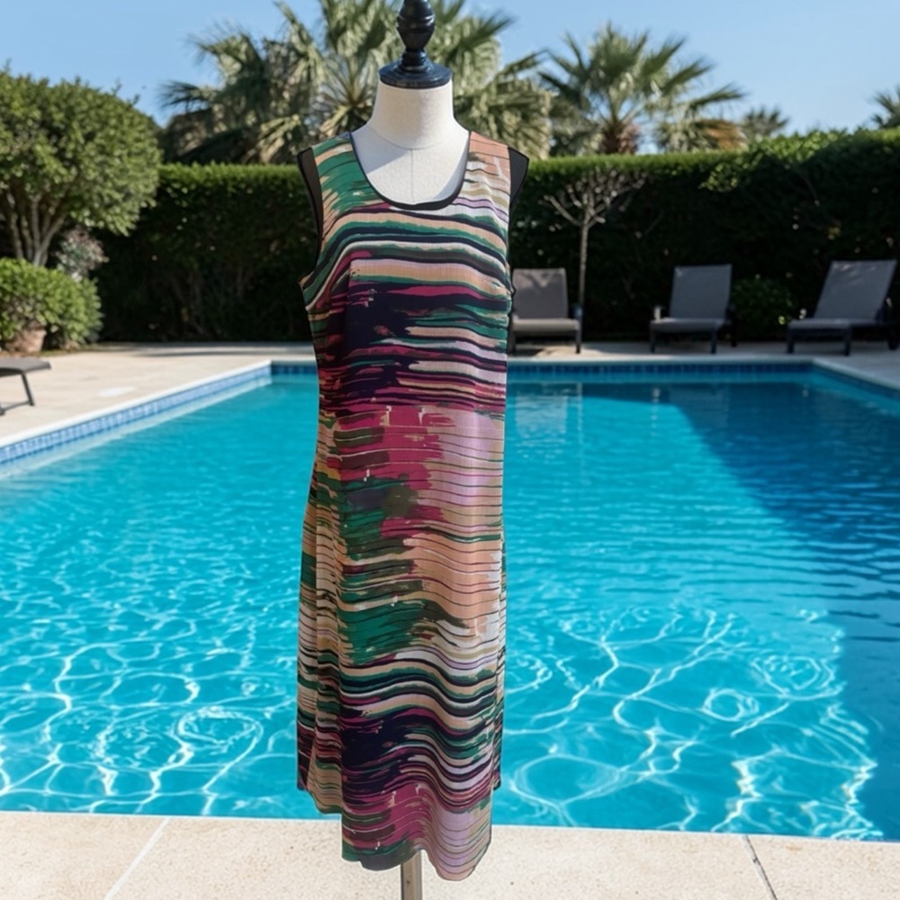 Liz Claiborne New York A-Line Maxi Dress Size 14 Vibrant Multi Pink Striped